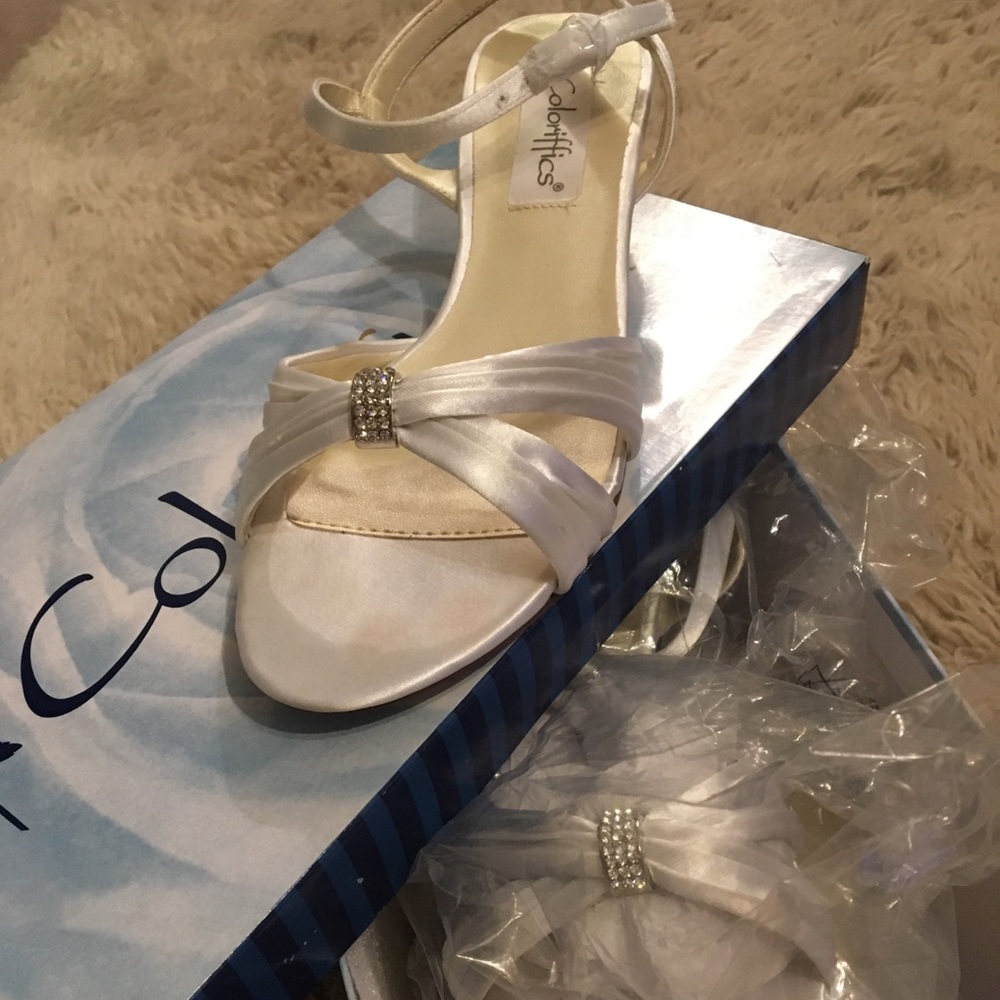 Coloriffics White Satin Kitten Heels